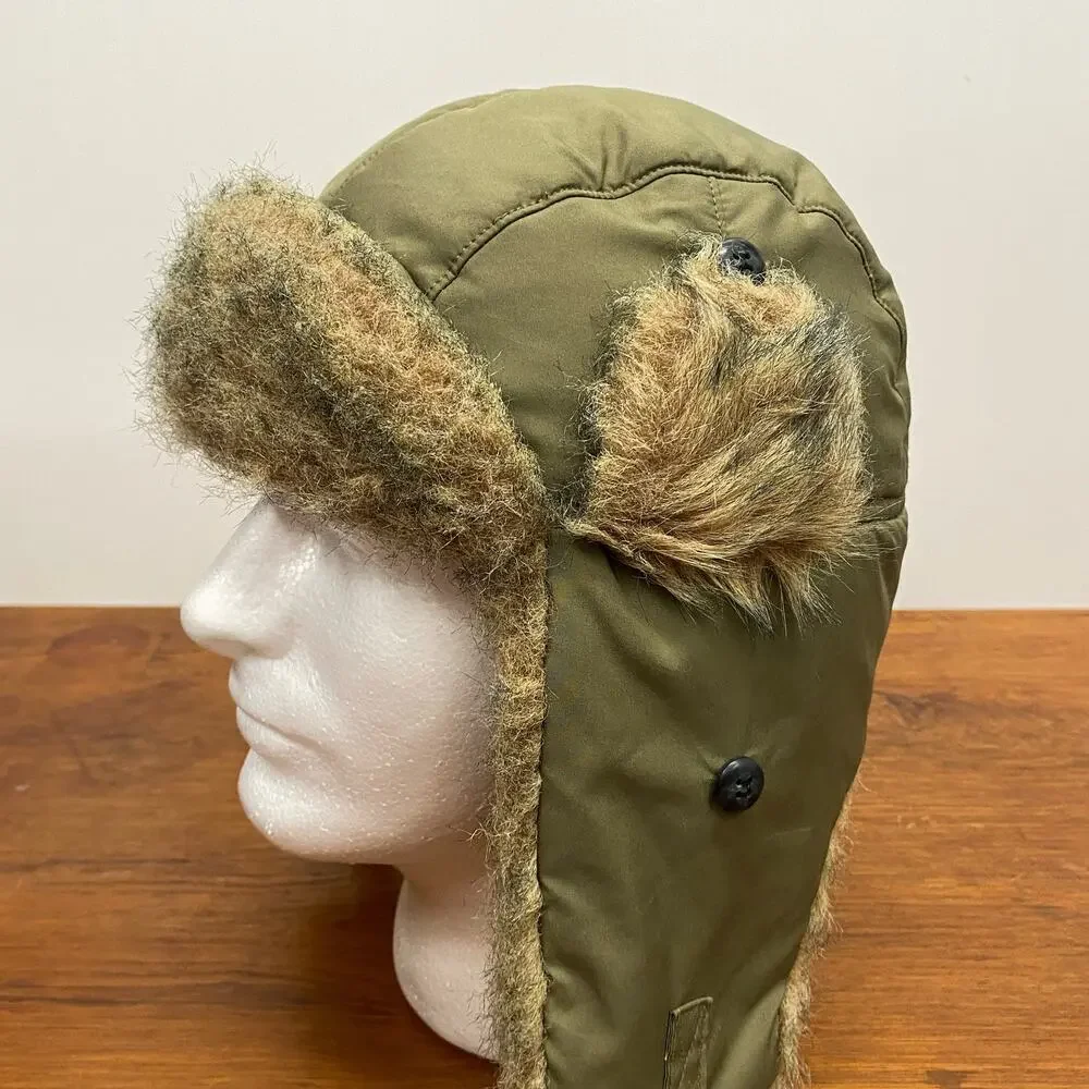 GAP Quilt Lined Tan Trapper Hat Faux Fur Accent Ear‎ Flaps Fudd Cap Unisex S / M